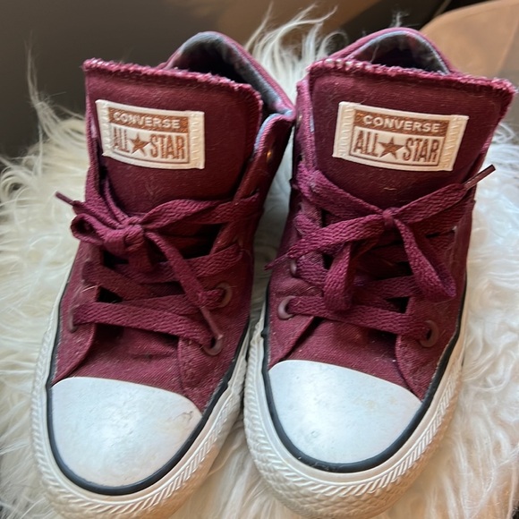 Converse All Star Custom Burgundy Maroon Plaid Inside Women’s Sneakers Size 6.5 - Picture 3 of 5